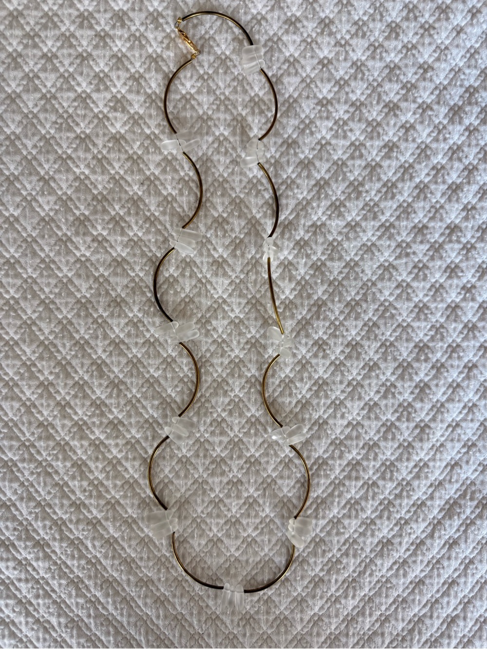 Gold Tone Sculptural Link Necklace in Clear Accents